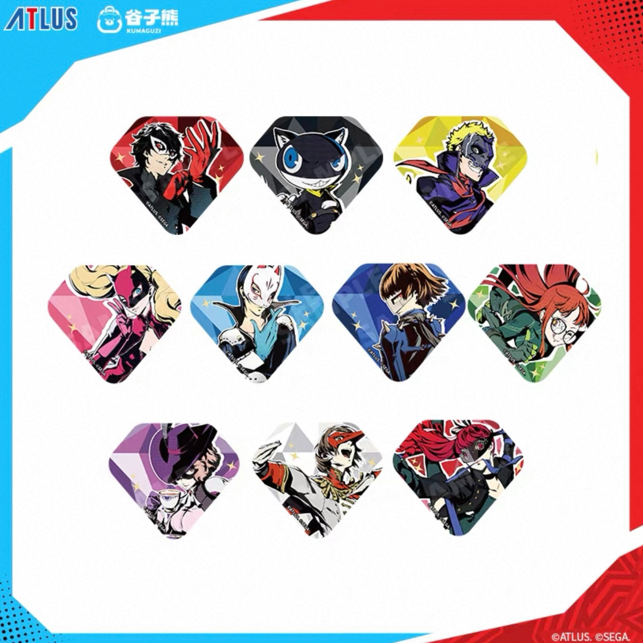 [PRE-ORDER] Persona 5 Royal x KUMAGUZI Diamond-Shaped Can Badge Pin